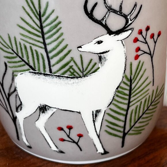 Now Designs "Noble Deer" Porcelain Mug Holiday Christmas Illustration Berry 12oz - Picture 5 of 9